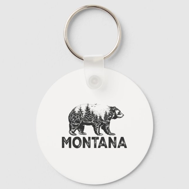 Retro Montana Grizzly Bear Nature Hiking Camping V Keychain (Front)
