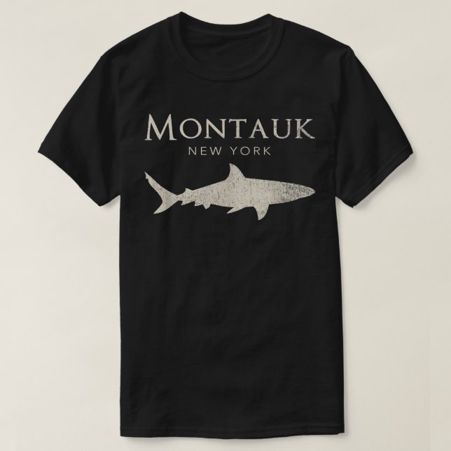 Retro Montauk NY Shark  T-Shirt (Design Front)
