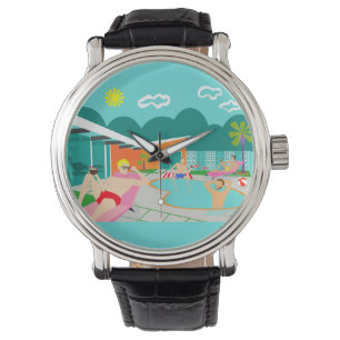 Rétro montre gaie de réception au bord de la