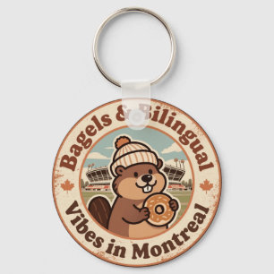 Retro Montreal Beaver & Bagel Keychain