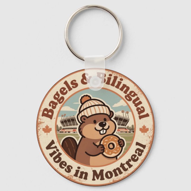 Retro Montreal Beaver & Bagel Keychain (Front)