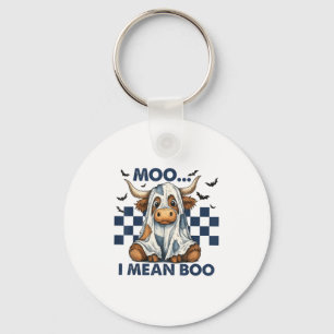 Retro Moo I Mean Boo Blue Denim Funny Halloween Co Keychain