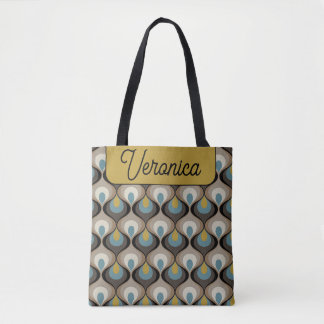 Retro Mood Blue Brown Name Personalized Tote Bag