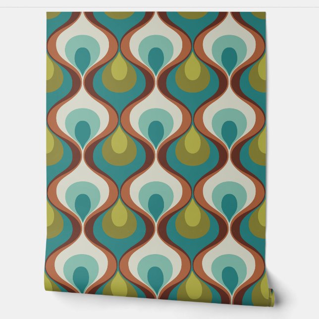 Retro Mood Teal Aqua Bleu Green Brown Wallpaper (Unrolling)