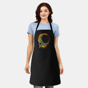  Retro moon Dead Burning Skull in Fire  Apron