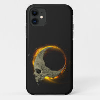  Retro moon Dead Burning Skull in Fire 