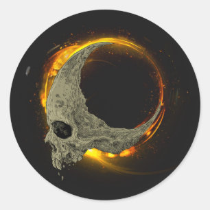  Retro moon Dead Burning Skull in Fire  Classic Round Sticker