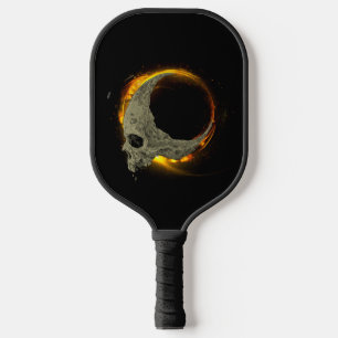 Retro moon Dead Burning Skull in Fire Pickleball Paddle