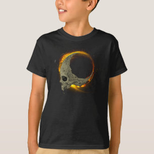 Retro moon Dead Burning Skull in Fire T-Shirt