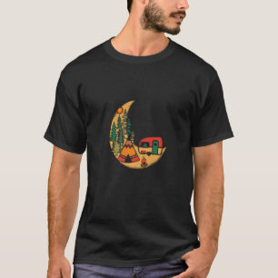 Retro Moon Nature Trees Camping Trailer Rv T-Shirt