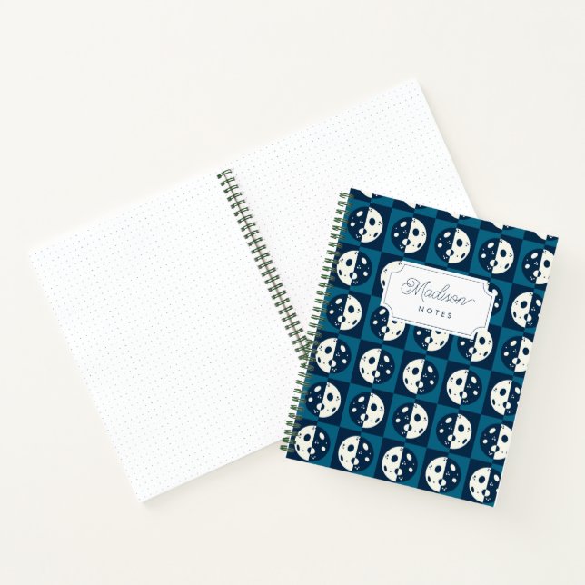 Retro Moon Phases Chequered Square Blue Notebook (Inside)