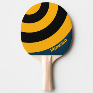Retro Moonlit Tide Circle Stripe with Name Ping Pong Paddle