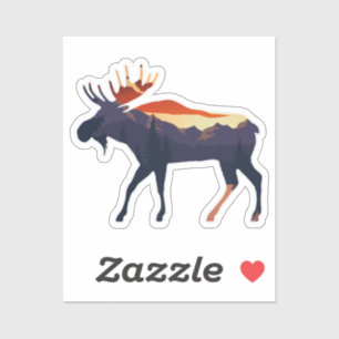 Retro Moose Forest Landscape Wilderness Silhouette