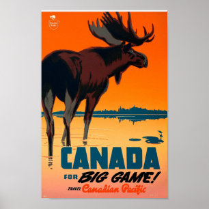 Retro Moose nature Canada for big game travel art Poster