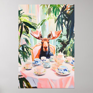 Retro Moose Poster, Moose Oil Painting, Vintage Poster