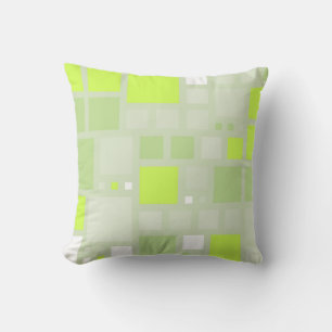 Retro Mosaic Squares Green Lime Throw Pillow