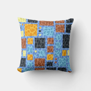 Retro Mosaic Squares Leopard Print Throw Pillow