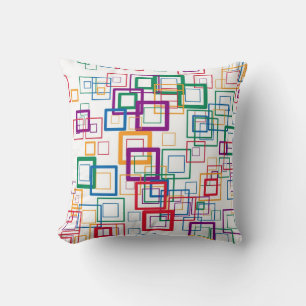 Retro Mosaic Squares Multi-colours on White Throw Pillow
