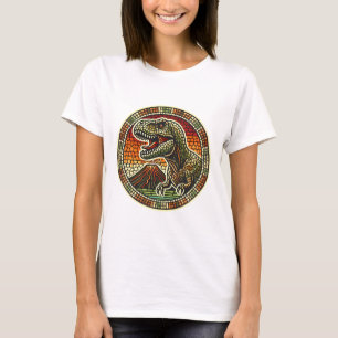 Retro Mosaic T-Rex Logo with Volcano T-Shirt