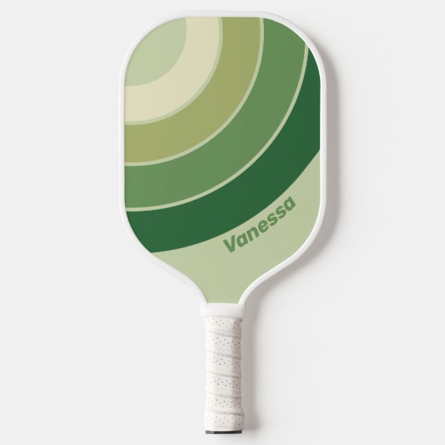 Retro Moss Circle Rainbow with Name Pickleball Paddle (Front)