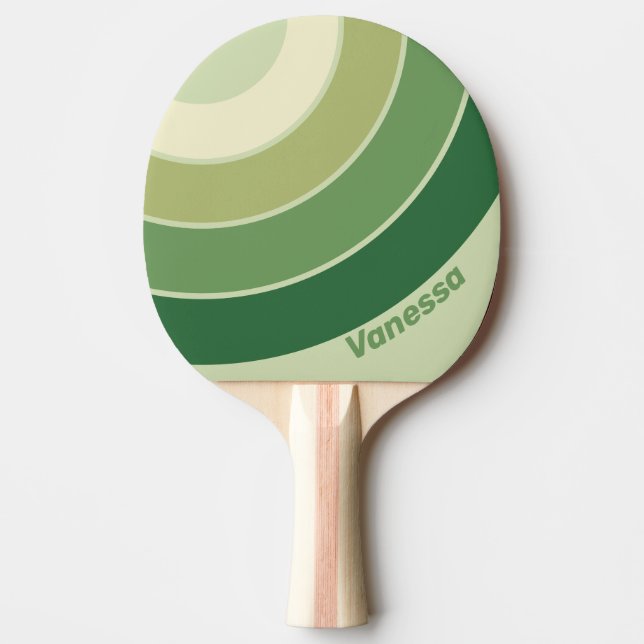 Retro Moss Rainbow Circle Stripe with Name Ping Pong Paddle (Front)