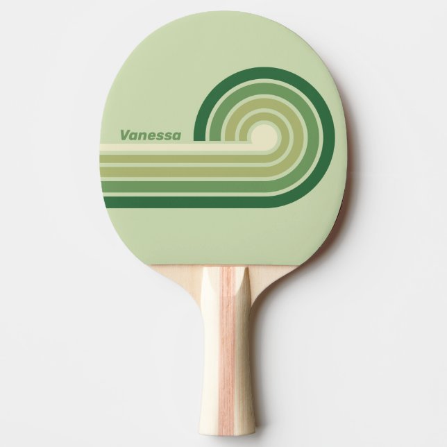 Retro Moss Rainbow  Stripes with Name Ping Pong Paddle (Front)