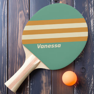 Retro Moss Stripes with Name Ping Pong Paddle