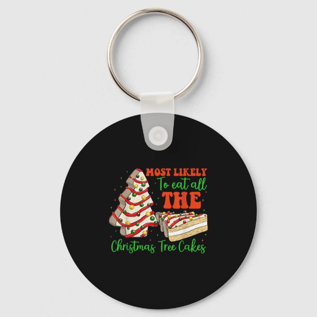 Retro Most Likely To Eat All The Christmas Tree Ca Keychain (Front)