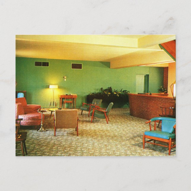 Retro Motel Lobby, Athens, GA Vintage Postcard (Front)