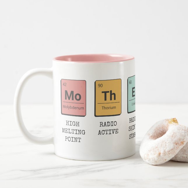 Retro Mother Matching Periodic Table Chemistry Two-Tone Coffee Mug (With Donut)