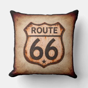 Retro Mother Road Distressed Shield Decor Throw Pillow