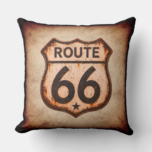 Retro Mother Road Distressed Shield Decor Throw Pillow (Front)