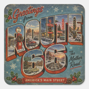 Retro Mother Road Winter Large Letter Graphic Square Sticker