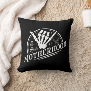 Retro Motherhood Rock Skeleton Sarcastic Mom Gifts Throw Pillow