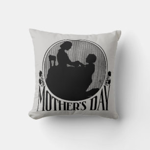 Retro Mother's Day Silhouette Light Gray Throw Pillow