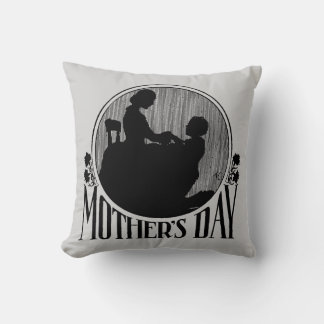 Retro Mother's Day Silhouette Light Grey Throw Pillow
