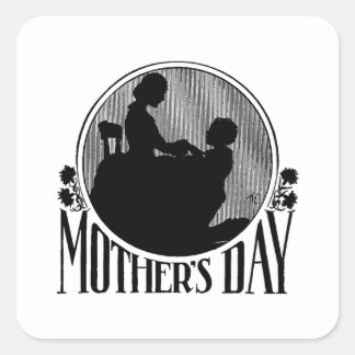 Retro Mother's Day Silhouette Square Sticker