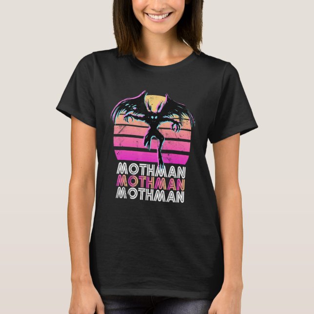 Retro Mothman 80s Cryptid Sunset T-Shirt (Front)