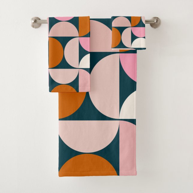 Retro Motif moderne du milieu du siècle Bleu rose  (En situation)