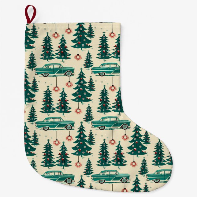 Retro Motor Christmas Mantel Keepsake Large Christmas Stocking (Front)