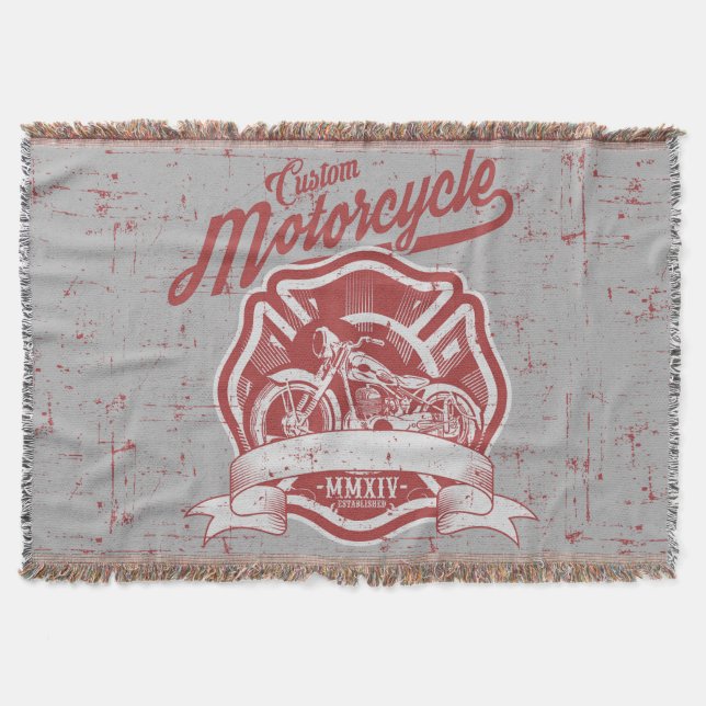 Retro Motorcycle Design Throw Blanket (Front)
