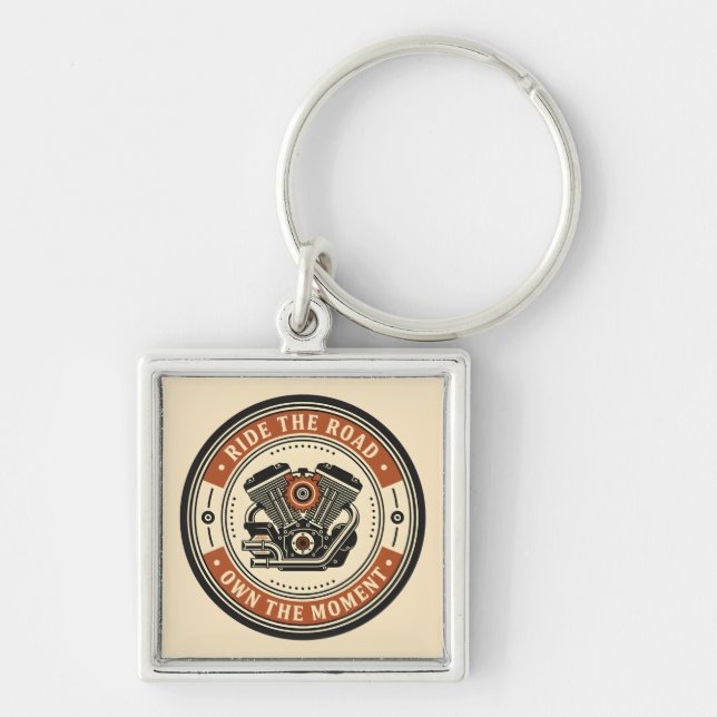 Retro Motorcycle Engine Badge Style Keychain (Front)