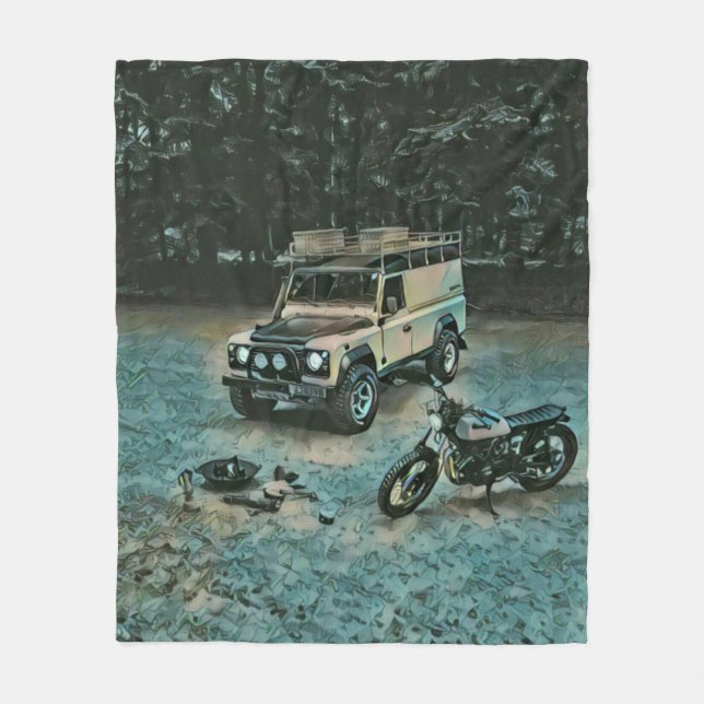 Retro motorcycle gift fleece blanket (Front)