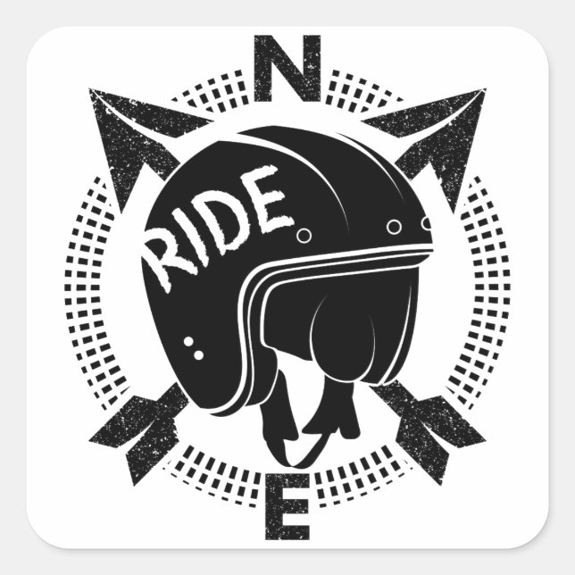 Retro Motorcycle Helmet Ride Square Sticker (Front)