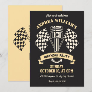 Retro motorcycle racing mechanic machine birthday invitation