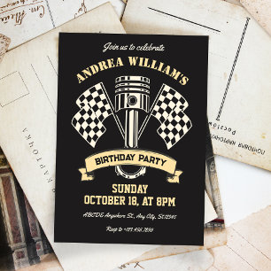 Retro motorcycle racing mechanic machine birthday invitation