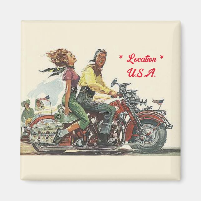 Retro Motorcycle Ride, Vintage Style Personalized Magnet (Front)