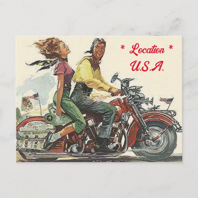 Retro Motorcycle Ride, Vintage Style Personalized Postcard (Front)
