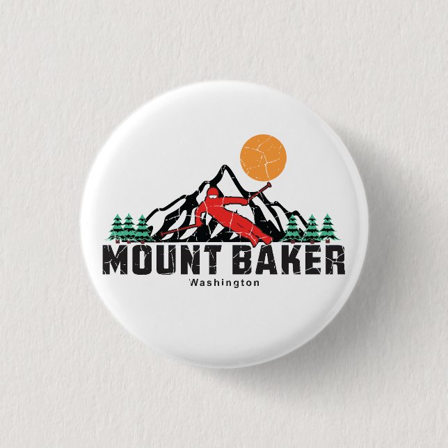 Retro Mount Baker Ski 1 Inch Round Button (Front)