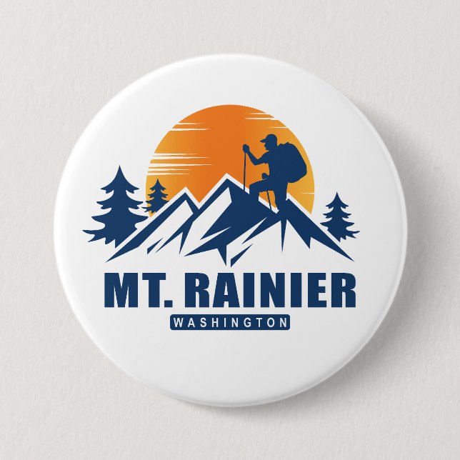Retro Mount Rainier Hike T-Shirt 3 Inch Round Button (Front)